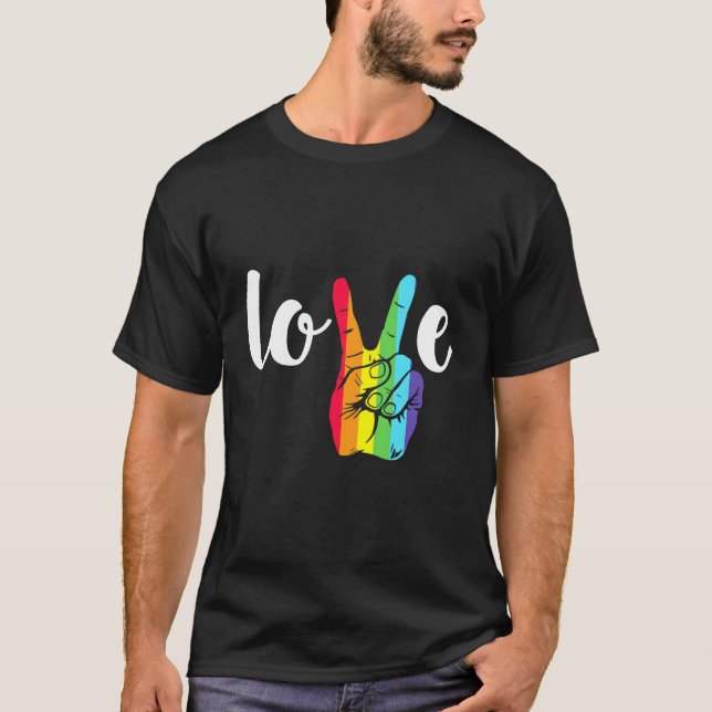 Camiseta Love Win Rainbow Peace Sign Lgbtq Gay (Frente)