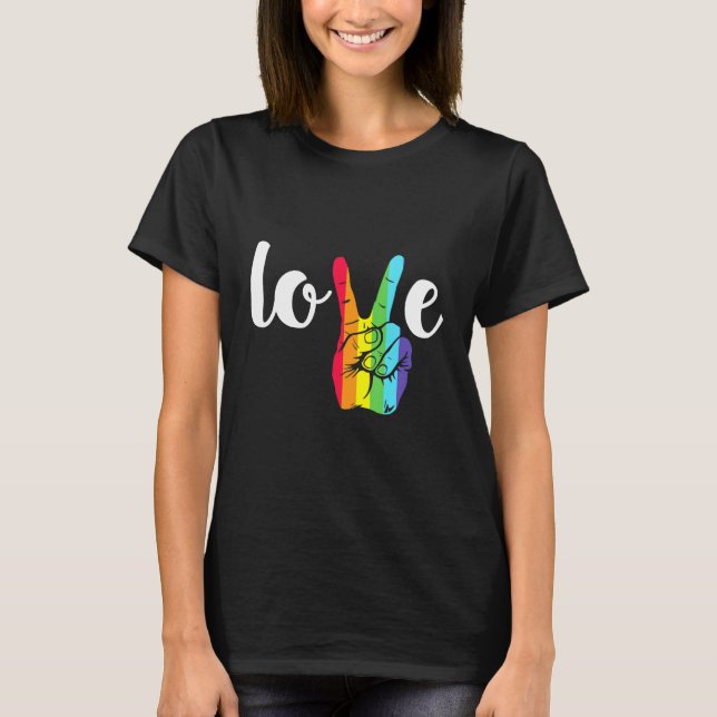 Camiseta Love Win Rainbow Peace Sign Lgbtq Gay (Frente)