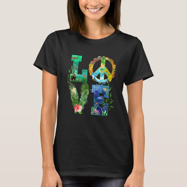 Camiseta Love World Earth Day 2023 Peace Save Planet Enviro (Frente)
