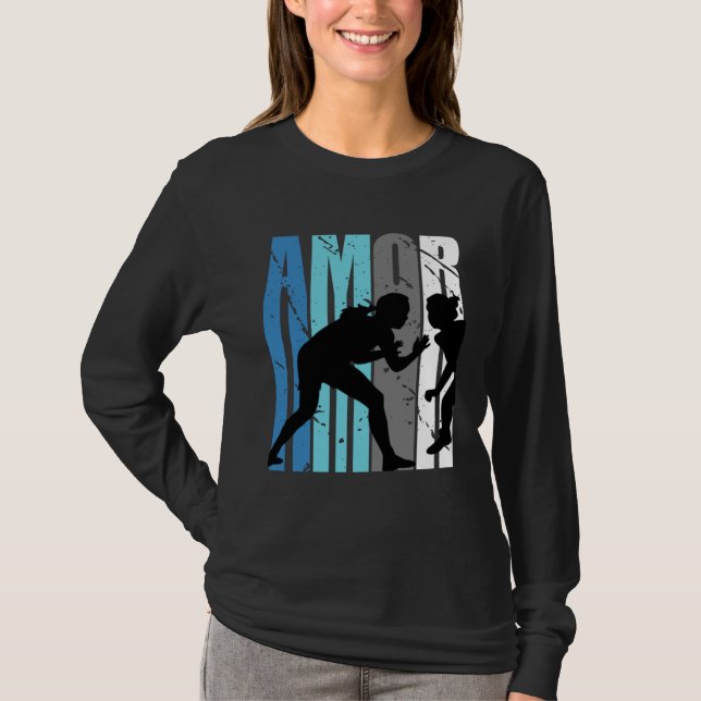 Camiseta Love Wrestling Motivating Amor Text Words In Retro (Frente)