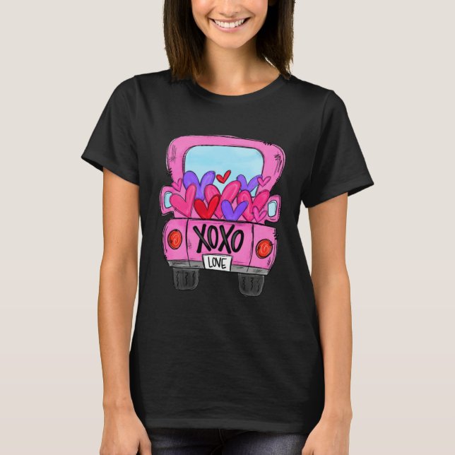 Camiseta Love XOXO Heart Pink Truck Valentines Day Couple B (Frente)