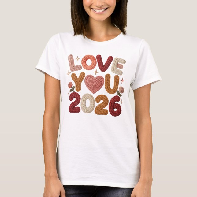 Camiseta Love You 2026 Cozy Knitted Valentine & New Year Te (Frente)