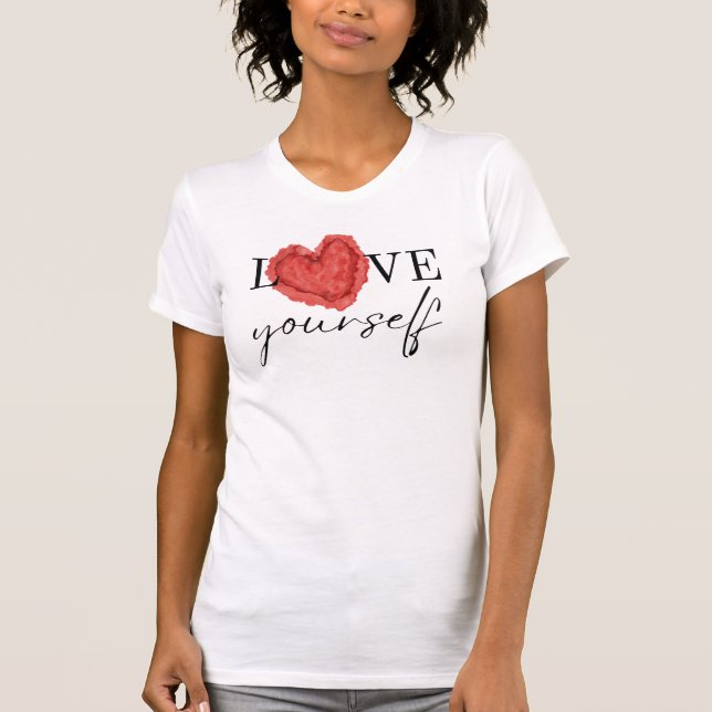 Camiseta Love Yourself Heart Watercolor Positive          (Frente)