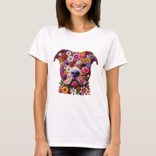 Camiseta Lover do Cachorro da Face da Flor Pitbull