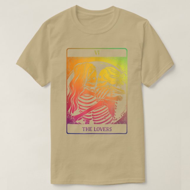 Camiseta Lovers Tarot Card Rainbow Oculta Lésbica Gótico (Frente do Design)