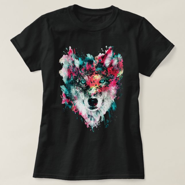 Camiseta Loves Wolves wolf Face, T-Shirt (Frente do Design)