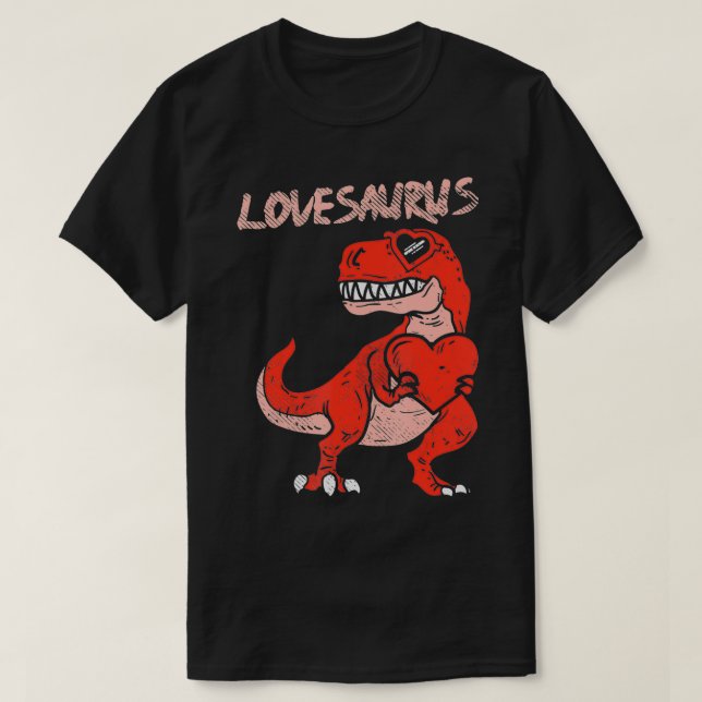 Camiseta Lovesaurus Tre Dinossaur Heart Dia de os namorados (Frente do Design)