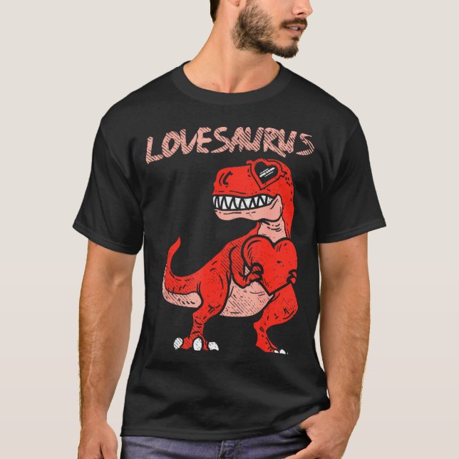 Camiseta Lovesaurus Trex Dinosaur Heart Cute Valentines Day (Frente)