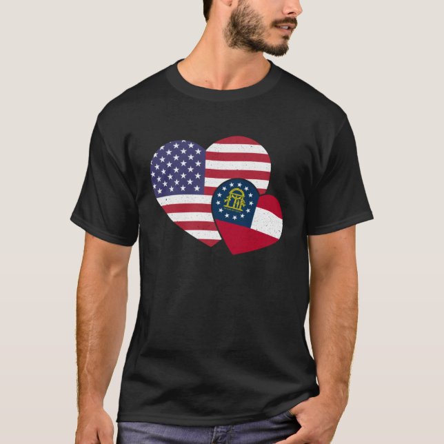 Camiseta Loving USA & Georgia Local Flag Heart Proud Americ (Frente)