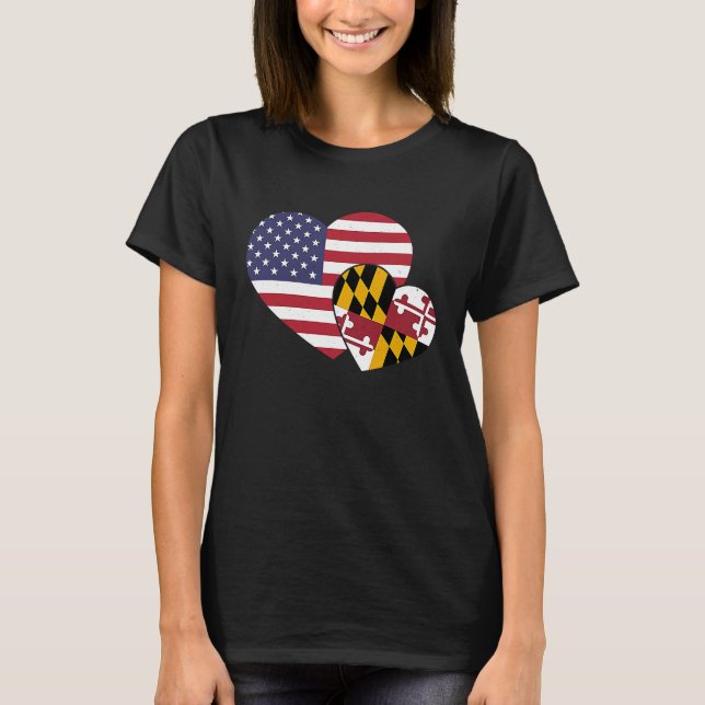 Camiseta Loving USA & Maryland State Flag Heart Proud Ameri (Frente)