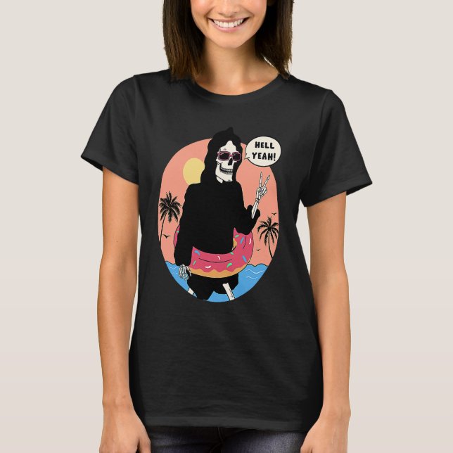 Camiseta Lowbrow art Macabre Style Grim Reaper Beach (Frente)