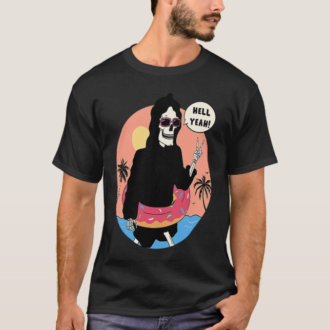 Camiseta Lowbrow art Macabre Style Grim Reaper Beach (Frente)