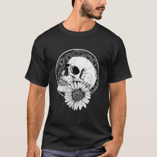 Camiseta Lowbrow Macabre Streetwear Skull And Flower Black 
