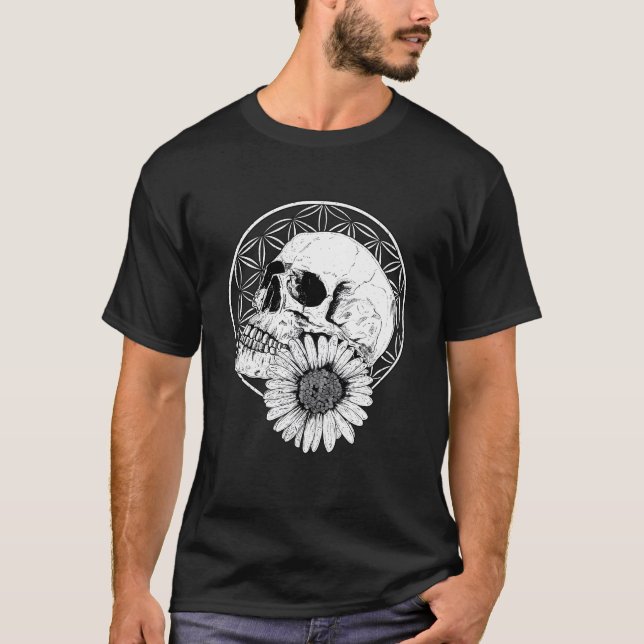 Camiseta Lowbrow Macabre Streetwear Skull And Flower Black  (Frente)