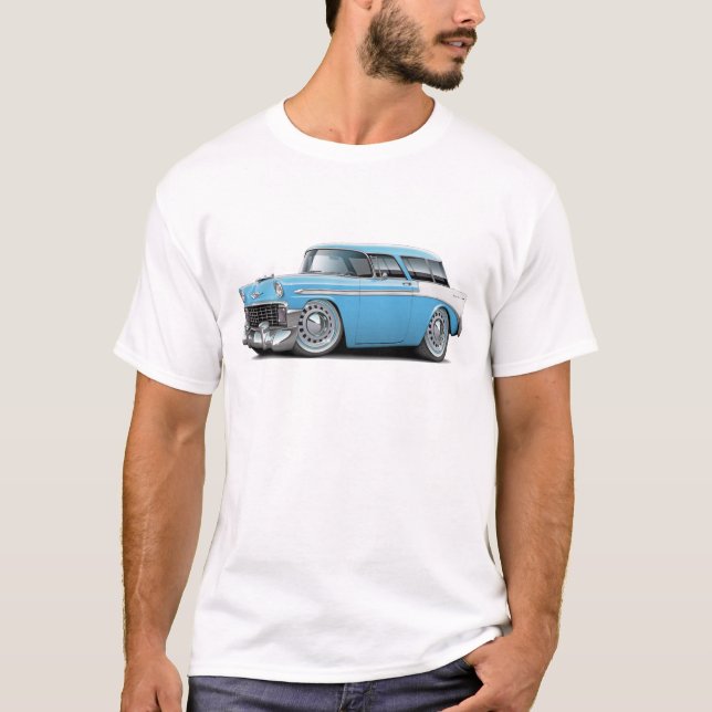 Camiseta Lt 1956 do nómada Azul-Branco Carro (Frente)
