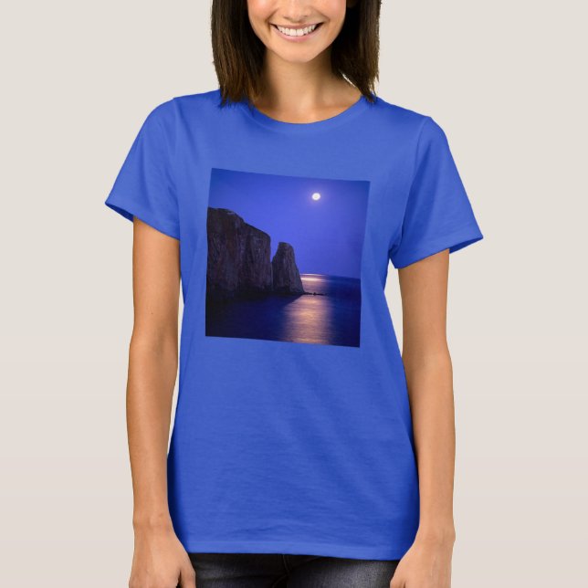 Camiseta Lua ao Crepúsculo | Rocha Perce Costa Gaspe Quebec (Frente)