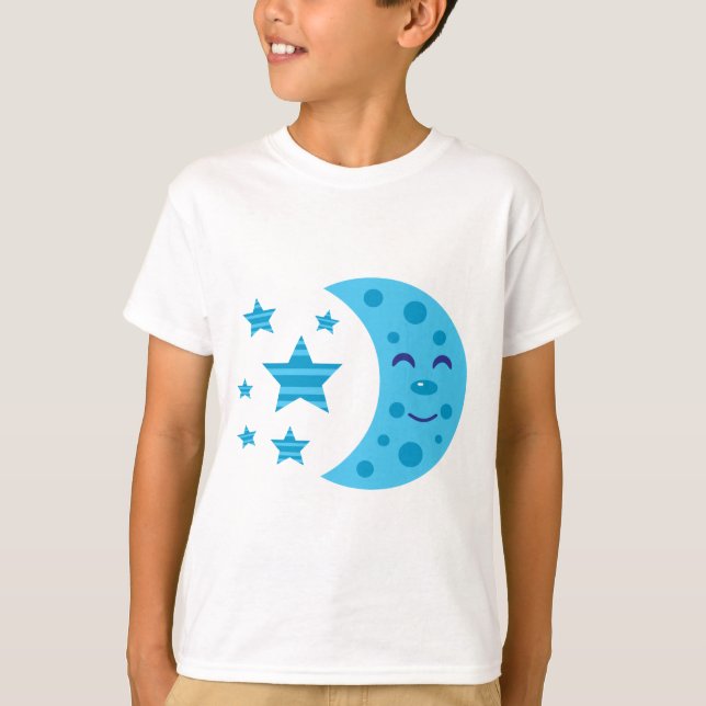 Camiseta Lua azul e estrelas riscadas (Frente)