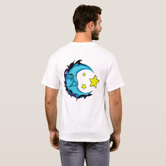 Camiseta Lua Azul Tribal com Três Estrelas Amarelas (Parte Traseira Completa)