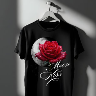Camiseta Lua Beija Rosa & Arte Romântica da Lua Cheia