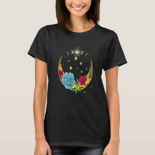 Camiseta Lua Celestial E Flores Boho Crescent Moon