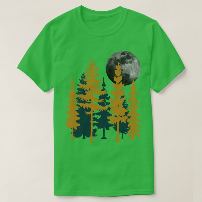 Camiseta Lua Cheia e Árvores Pinheiras Novidades (Frente do Design)