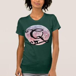 Camiseta Lua cheia e gata Q Monograma inicial