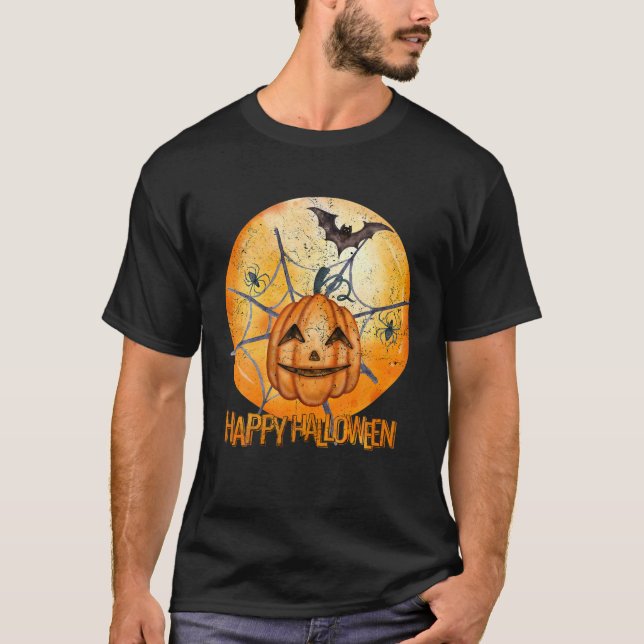 Camiseta Lua Cheia Jack O Lanterna Feliz Halloween (Frente)