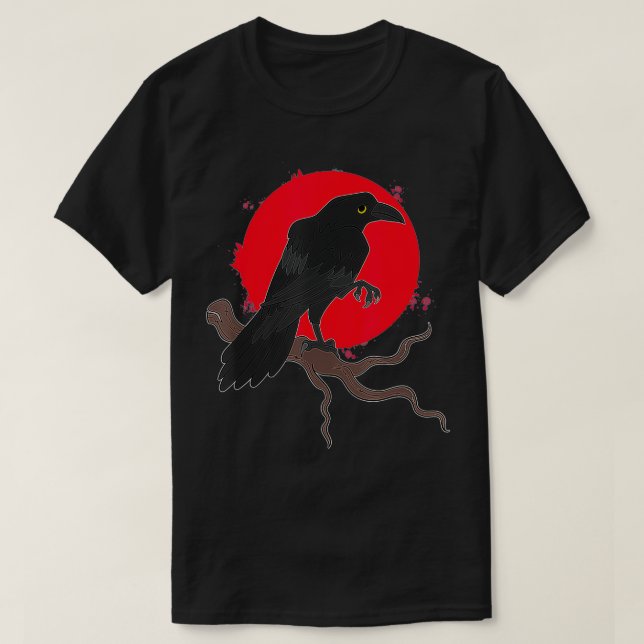 Camiseta Lua Cheia Raven Floresta Cerradora Pássaro Vermelh (Frente do Design)