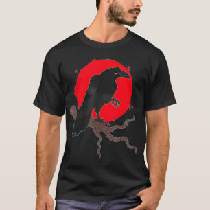 Camiseta Lua Cheia Raven Floresta Cerradora Pássaro Vermelh