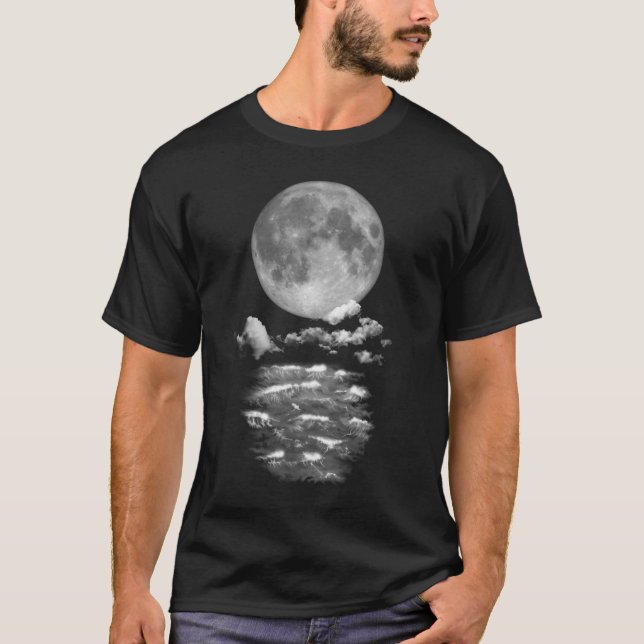 Camiseta Lua cheia sobre o oceano (Frente)