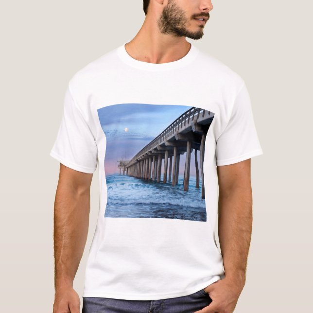 Camiseta Lua cheia sobre o píer, Califórnia (Frente)