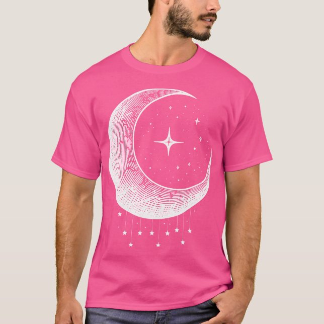 Camiseta Lua Crescente Com Estrelas À Noite Do Céu Lun (Frente)