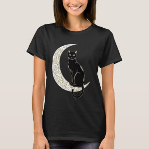Camiseta Lua Crescente do Gato Preto Estética Mágica