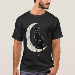 Camiseta Lua Crescente do Gato Preto Estética Mágica