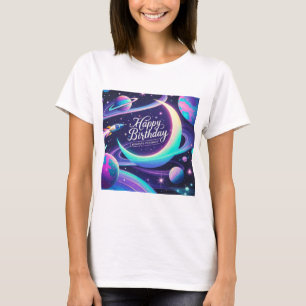 Camiseta Lua crescente, estrelas, planetas temática por gal