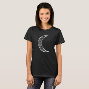 Camiseta Lua Crescente Negra Arte Celestial Abstrata