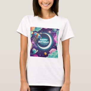 Camiseta Lua de aniversário feliz da Galáxia, estrelas
