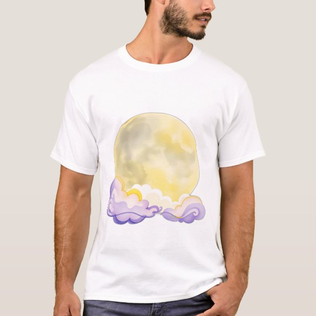 Camiseta Lua de Aquarela Surreal com Estrelas (Frente)