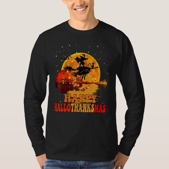 Camiseta lua de bruxa engraçada do feliz hallothanksmas (Frente)