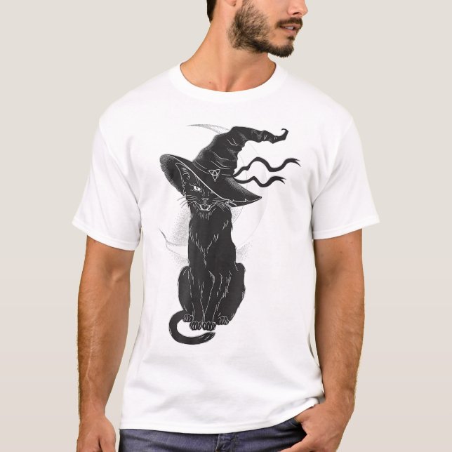 Camiseta Lua de Chapéu de Bruxa Negra do Halloween (Frente)