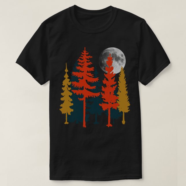 Camiseta Lua de cheio sobre árvores durante a noite (Frente do Design)