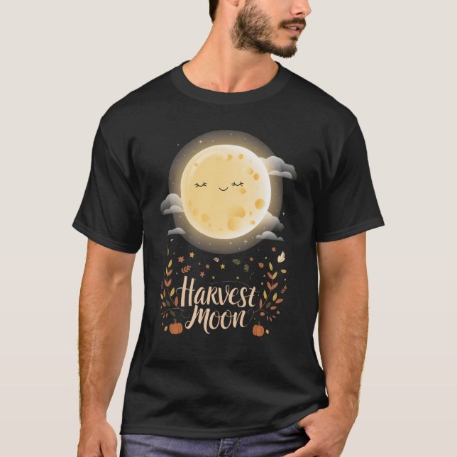 Camiseta Lua de Colheita Encantada com Folhas de outono (Frente)