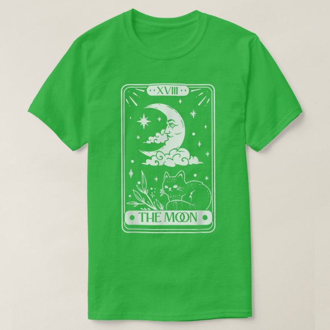 Camiseta Lua De Crescente De Placa De Tarô E Gato XVIII (Frente do Design)