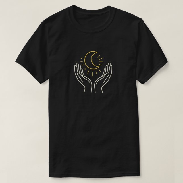Camiseta Lua de Cura nas Mãos • Recuperação Emocional & Int (Frente do Design)