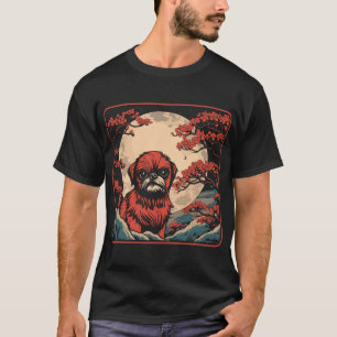 Camiseta Lua de Flor de Cerejeira Raça de Cachorro Griffon