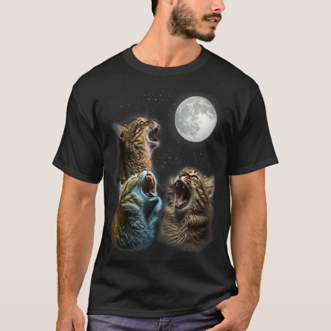 Camiseta Lua De Gato Engraçada Três Gatos A Gato Na Lua - G (Frente)