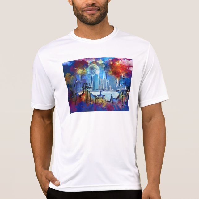 Camiseta Lua de grafite SlipperyJoe NYC rodeada de espiral (Frente)