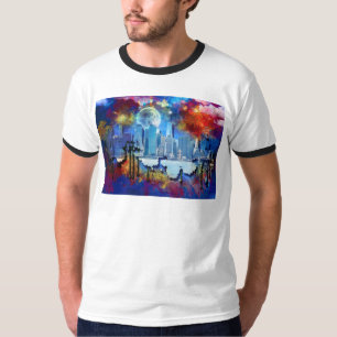 Camiseta Lua de grafite SlipperyJoe NYC rodeada de espiral