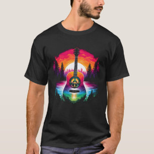 Camiseta Lua de Guitarra Hippie I Guitarrista Músico Sinal