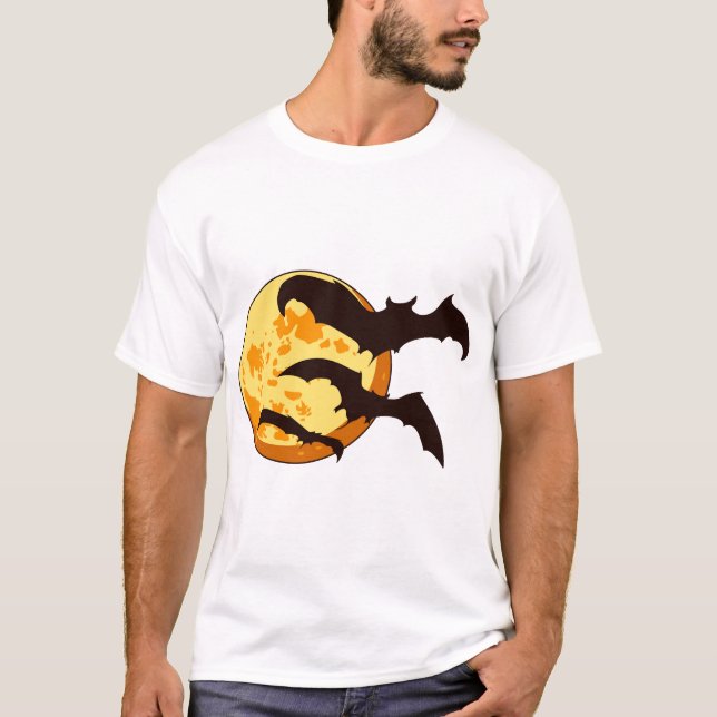 Camiseta Lua de Halloween & Morcegos (Frente)